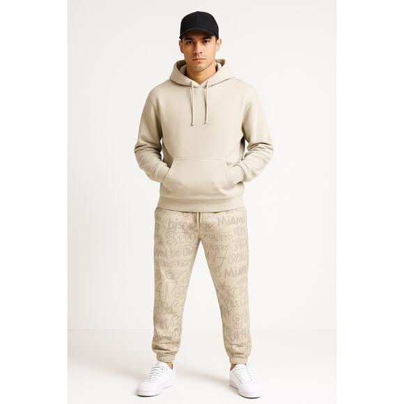 Streetwear Graffiti Print Beige Jogger Sweatpants Size M - Picture 1 of 5